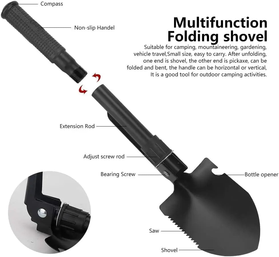 Multifunctional Folding Military Shovel – Stainless Steel Camping Tool with Pick & Hoe